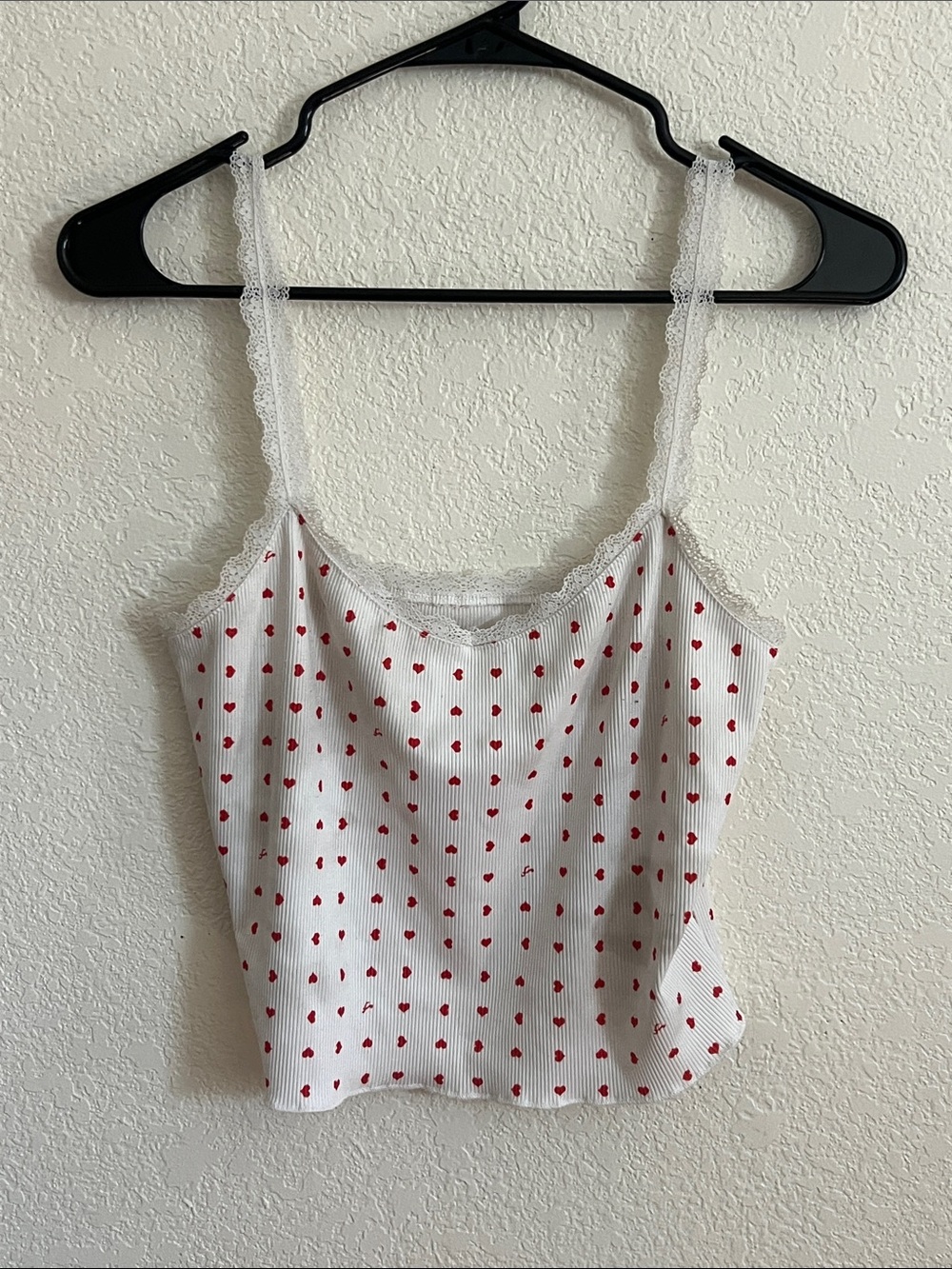 Lace Trim Cami Heart Print